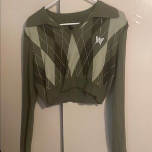 Green Argyle Cropped Sweater